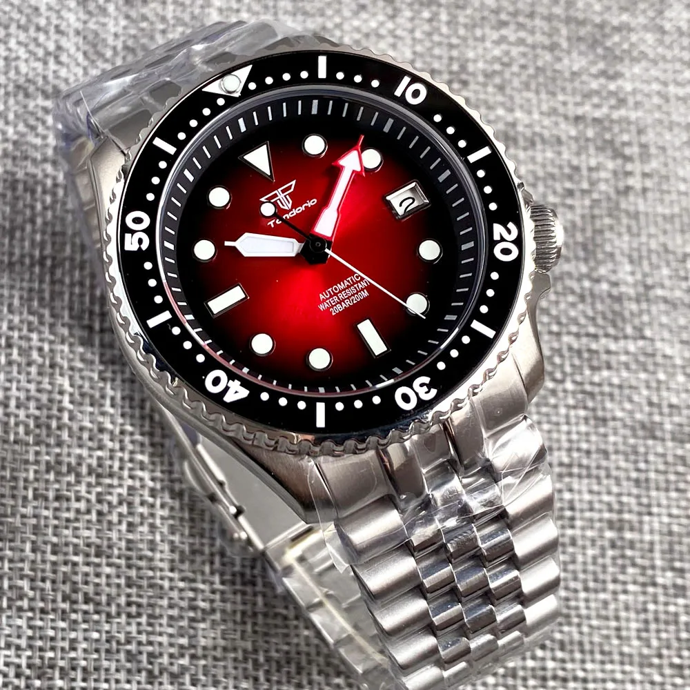 Imagem -04 - Diver 3.8-relógio Mecânico Masculino Nh35 Sunburst Vermelho 20bar Relógio de Pulso Skx Moldura 120 Momentos Pulseira de Aço