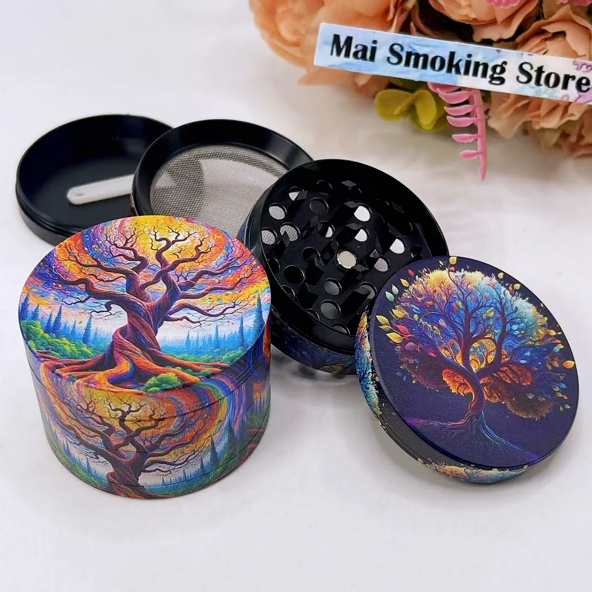 

2inch Tree Herb Grinder Metal 4-Layer Manual Spice Mill Pepper Salt Mortar Pestle Tobacco Raw Grass Grinder Smoke Cigarette Tool