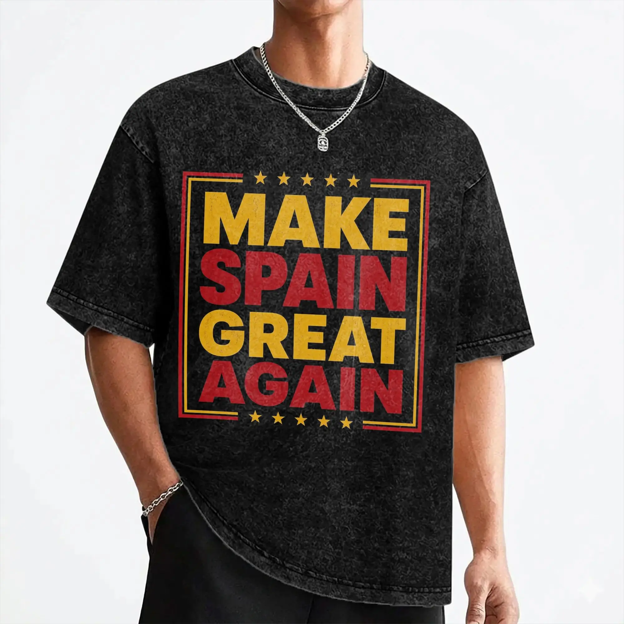Make Spain Great Again T Shirt Washed Short Sleeve Oversize T-Shirt  Fashion Men Women Streetwear Graphic Printed Tees