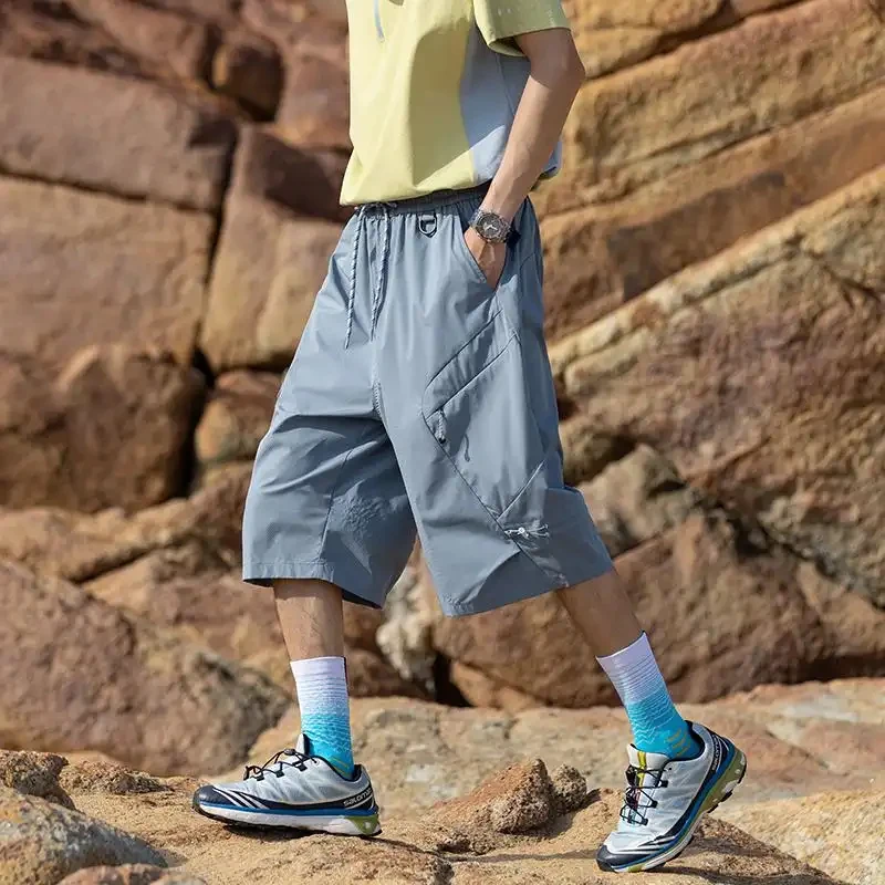 

2026 Summer Men's American Retro Sports Shorts Casual Stylish Loose Elastic Waist Breathable Thin Ice Silk Fabric Quick Dry
