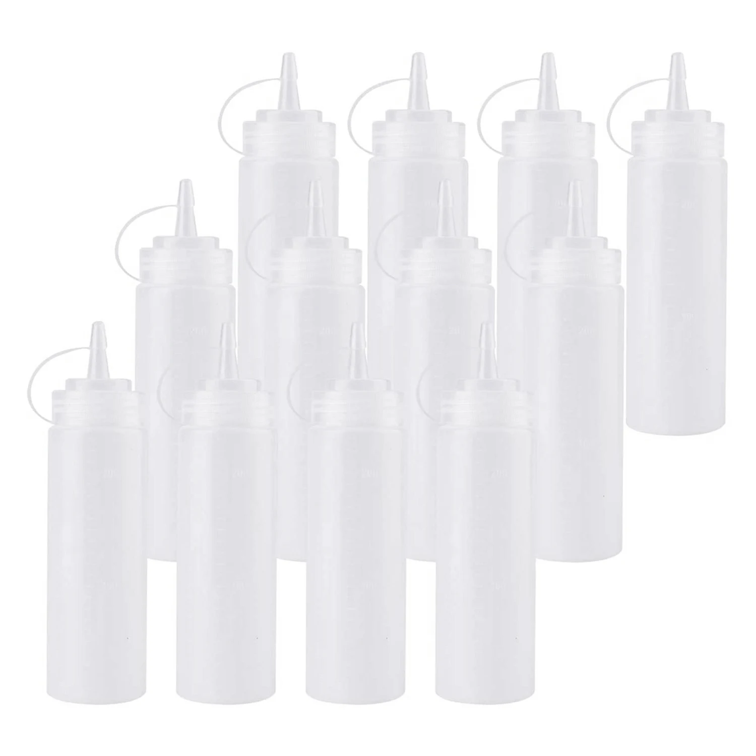 

12 Pack 8 Oz Squeeze Squirt Condiment Bottles with Twist on Cap Lids for Sauce, Ketchup, BBQ, Dressing, Paint