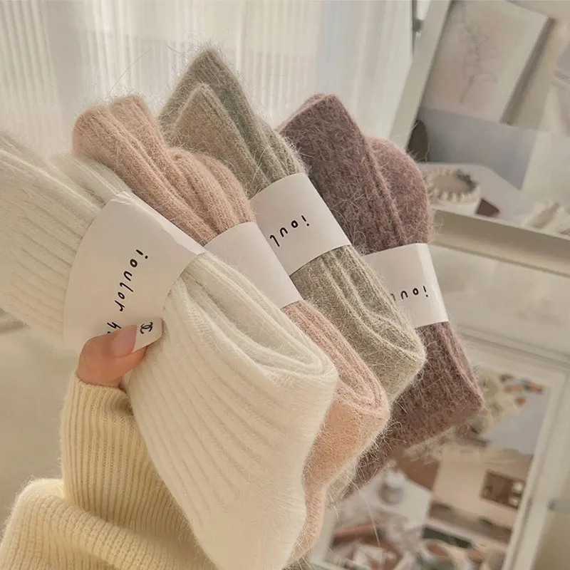 Winter Socks Women Cashmere Wool Thicken Warm Women Socks Sox Japanese Fashion Harajuku Solid Color Thermal Stockings For Women