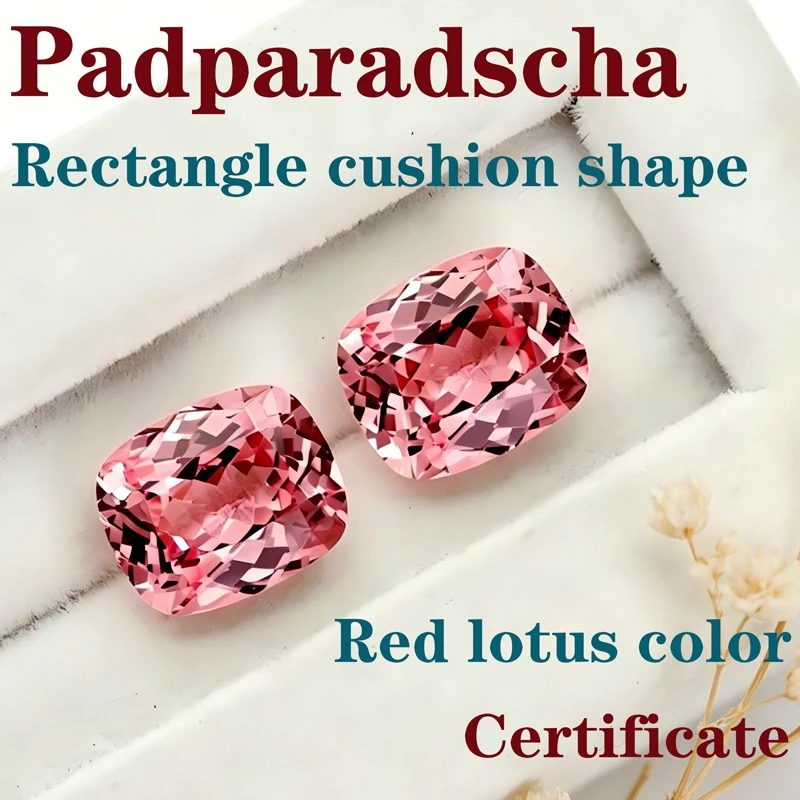 Laboratory Production Padparadscha Red Lotus Color Rectangle cushion Shape Available Certificate