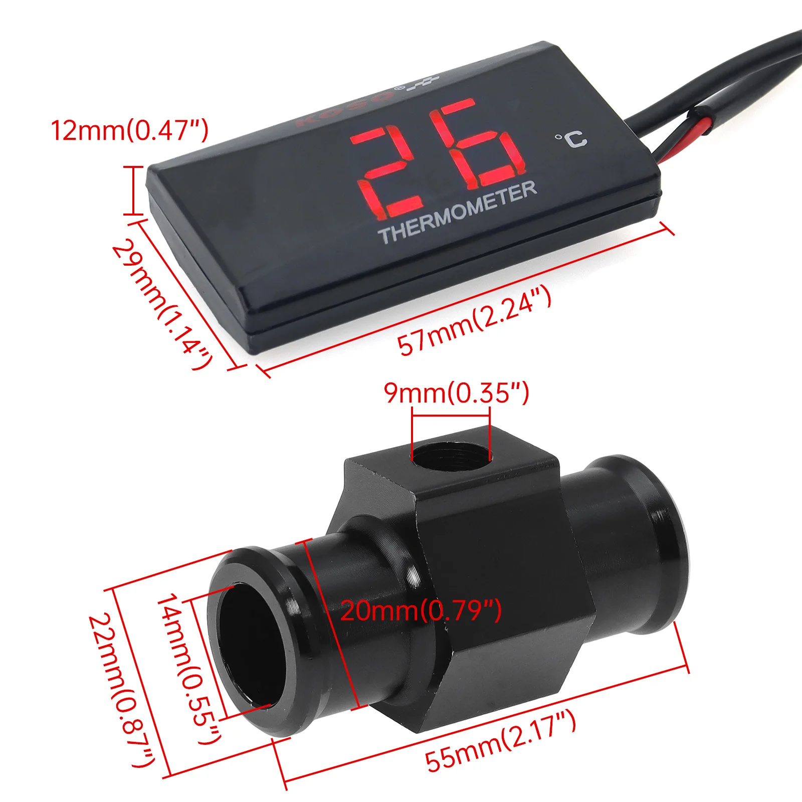 Temperature Meter Motorcycle Water thermometerGauge for KOSO 0~120°C Monitor Red Blue Indicator With Sensors Adapter 16 18 22mm image 4