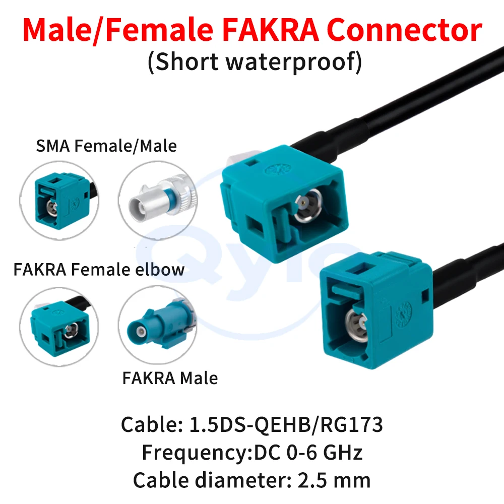FAKRA Waterproof Male/Female Angled Connectors RG174/1.5DS Cable Automotive 360-Degree Panoramic Camera Cable (1 pcs)