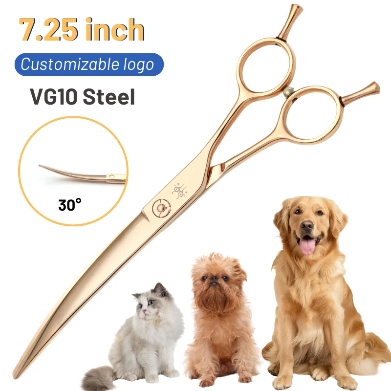 30° Pet Grooming Curved Scissors 7.25in VG10  Steel for Cat Rabbit Dog Hair Cutting Professional Pet Supplies peluquería canina