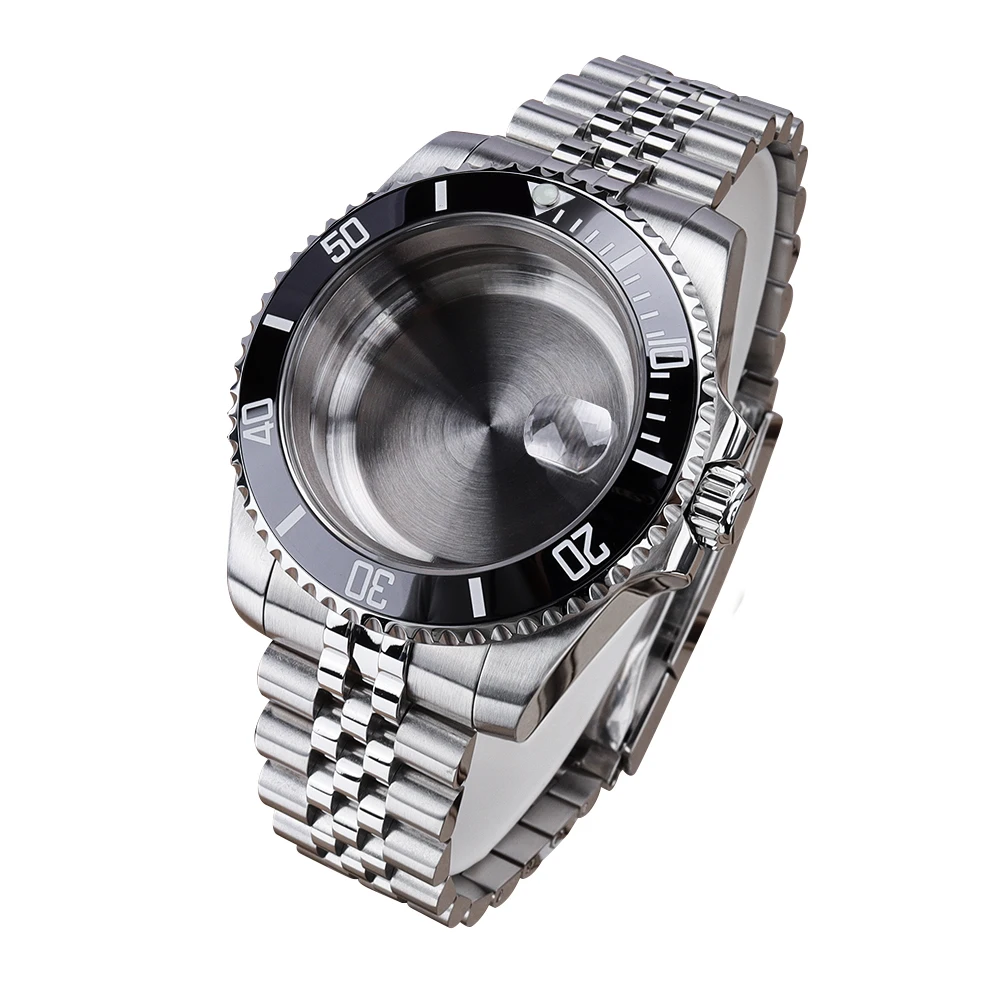 Silber 40 mm 20ATM Taucheruhrengehäuse Armband Saphirglas für SUB NH35 NH36 GMT NH34 Eta 2824 Miyota 8215 Uhrwerk Schiebeschnalle