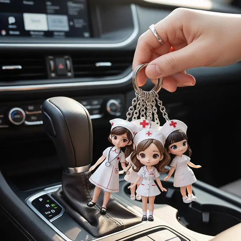 Cartoon Nurse Doctor Acrylic Keychain 2D Flat Figurine Pendant Portable Key Ring For Backpack Bag Gift For Worker Couple Supply