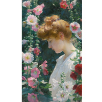 Charles Courtney Curran oil paintings,Hollyhocks and Sunlight,Hand painted  Portrait of Beauty Oil Painting,cute room decor