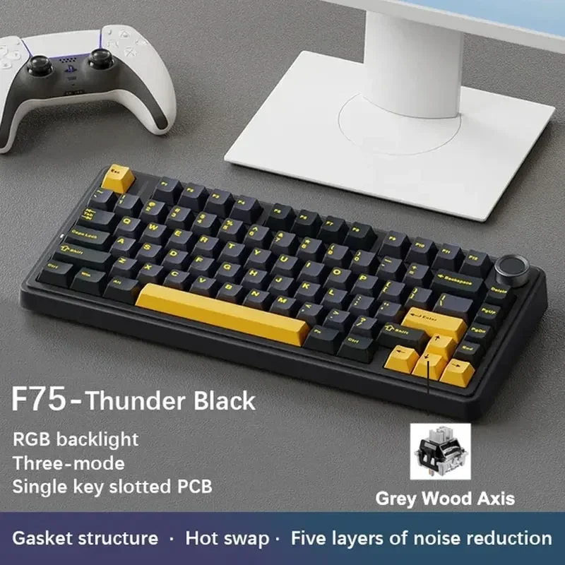 AULA F75 2.4G Draadloos/Bluetooth/Bedraad Gaming Mechanisch Toetsenbord RGB Aangepast 75% Layout OEM Profiel Gasket PC Game Toetsenbord - afbeelding 1