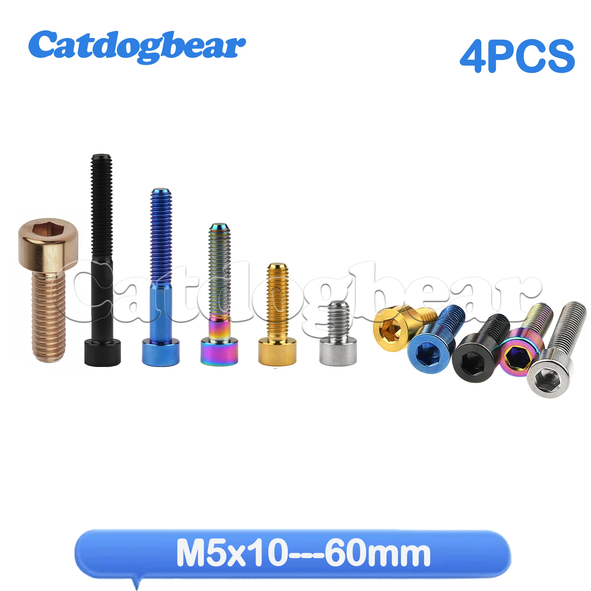 

Catdogbear 4PCS Titanium Bolts M5x10 12 16 18 20 23 25 30 35 40 45 50 55 60mm Allen Stigma Head Screw for Bike Disc