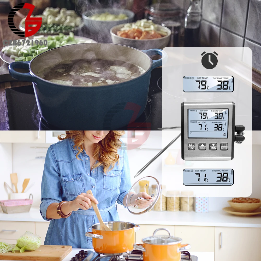 TP710 Digital Cooking Thermometer Meat Food Temperature for Kitchen BBQ Grill Timer Alarm with Probe Heat Meter for Cooking Home
