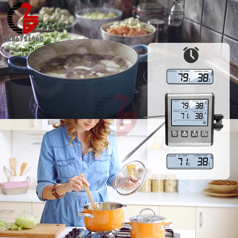 Termometro da cucina digitale temperatura degli alimenti per carne per forno funzione Timer per griglia per barbecue con misuratore di calore a