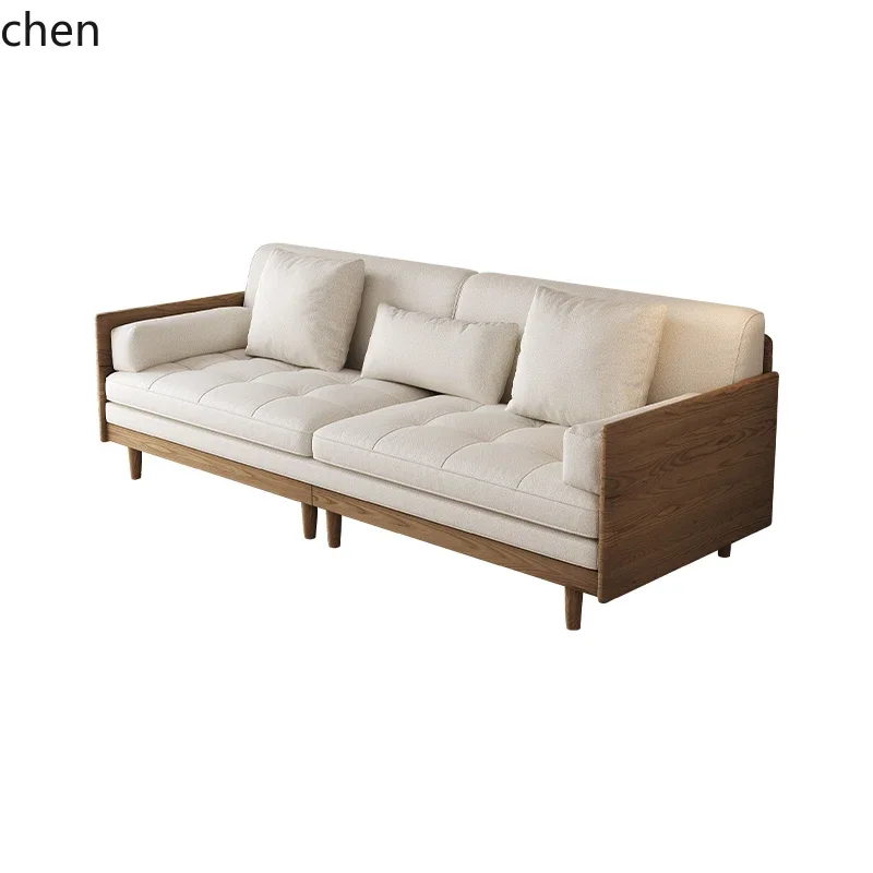 

HSN cotton and linen fabric small apartment sofa bed living room sitting and lying solid wood