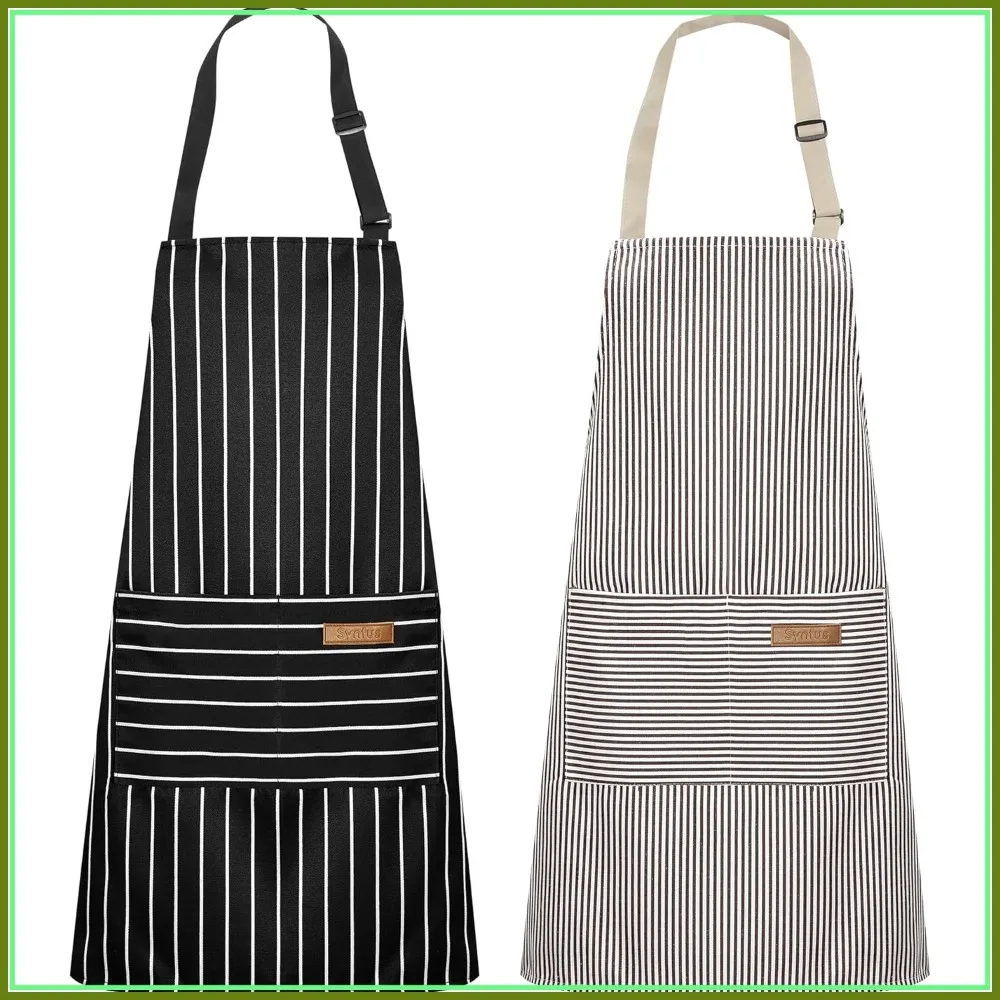 

2 Pack Kitchen Aprons for Cooking with 2 Pockets, Adjustable Bib Chef Apron for Men Women