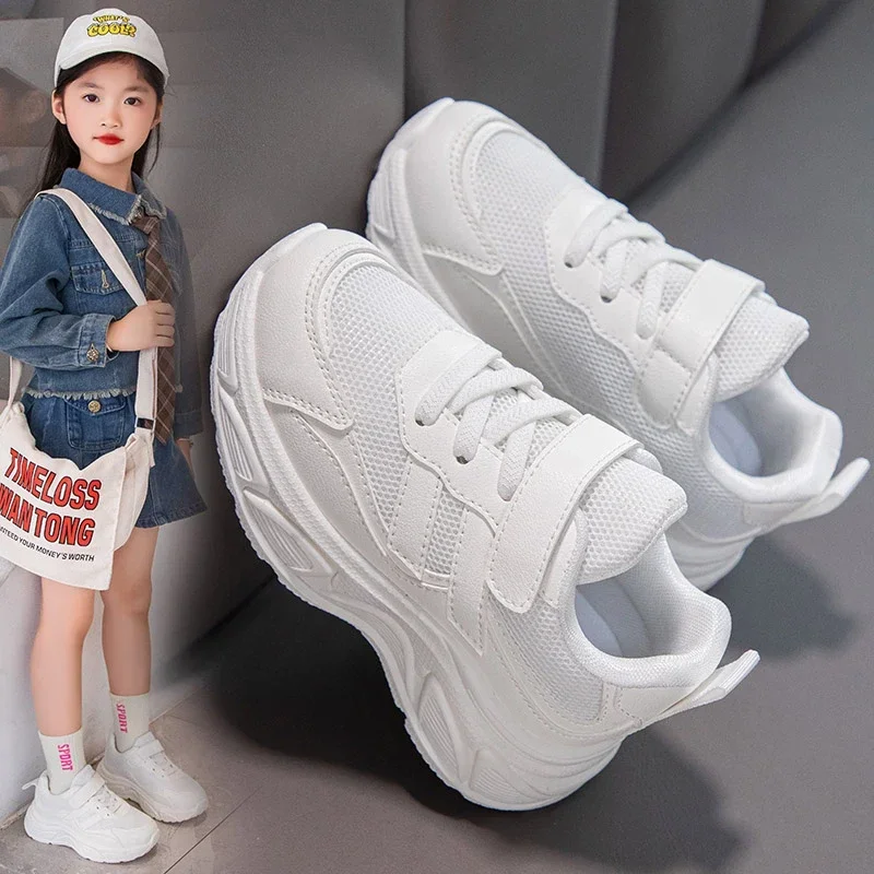 

Boys Girls Sports Shoes Solid Color Versatile Kids Sneakers Breathable Fashion 2024 New Children Running Shoes Thick Soft Sole