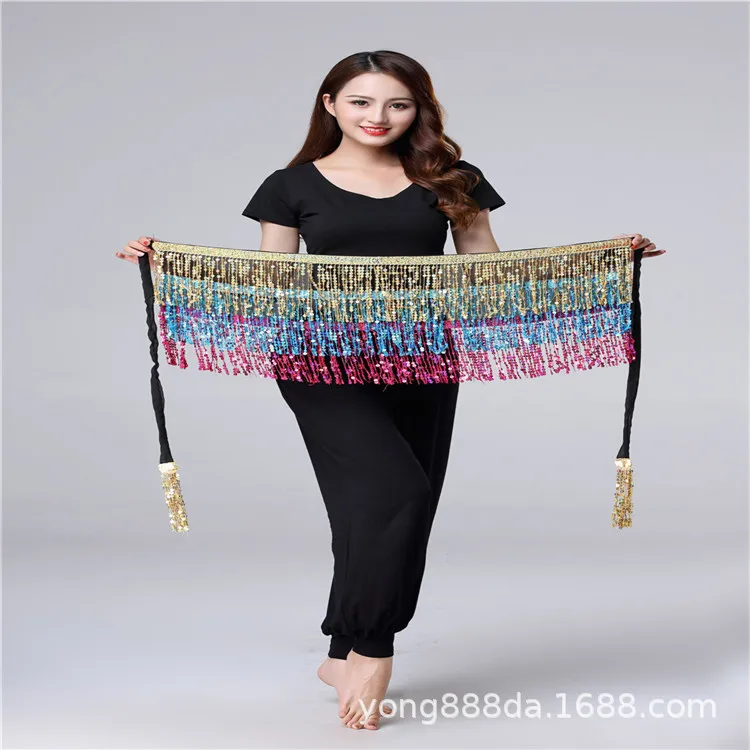New Belly Dance Waist Chain Performance Clothes Skirt Waist Towel Sequined Fringed Waist Chain