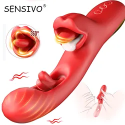 SENSIVO-vibrador de empuje para lamer la lengua para mujer, estimulador de clítoris 3 en 1, consolador con rotación de 360 grados, juguete sexual femenino 18