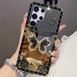 Shockproof Plating Butterfly Bracket Diamond Phone Case For Samsung S24 S25 Ultra S23 S22 S21 Luxury Lens Protection Hard Cover
