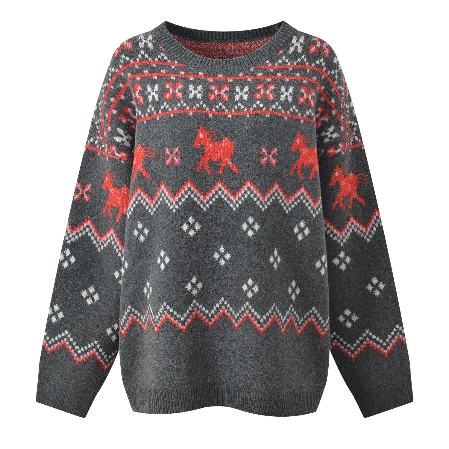 

Элитный вязаный свитер в европейском стиле с узором Fair Isle, рождественский, ретро, свободного кроя, с круглым вырезом, винтажный, женский топ