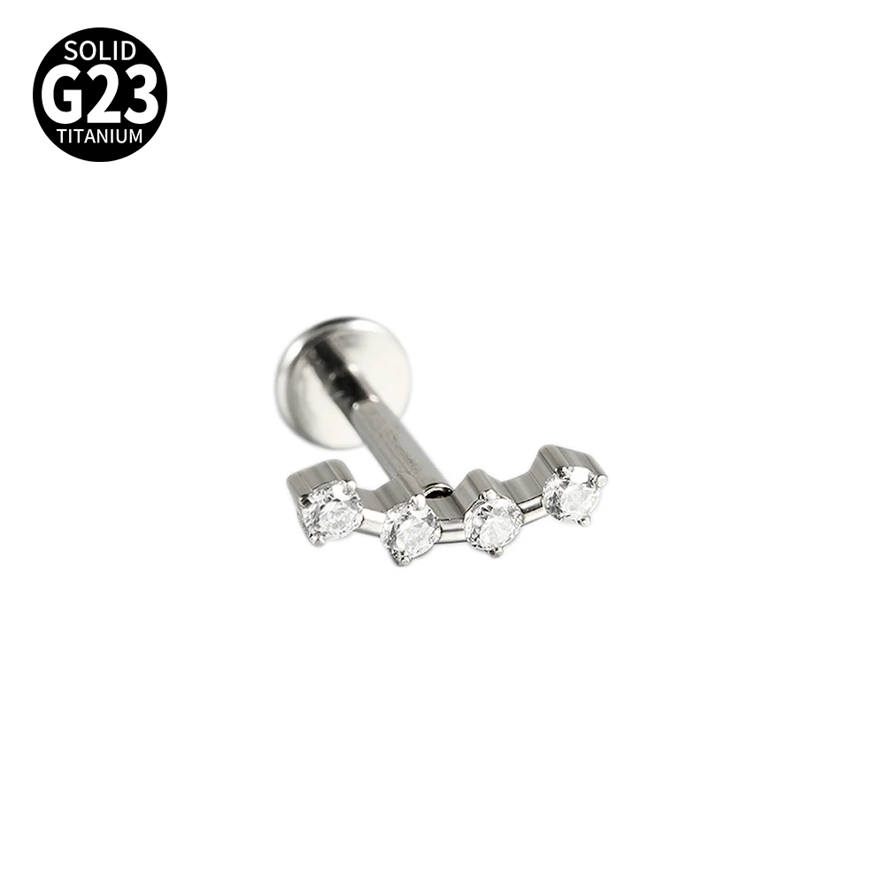 G23 Solid Titanium CZ Flower Moon Cartilage Earring