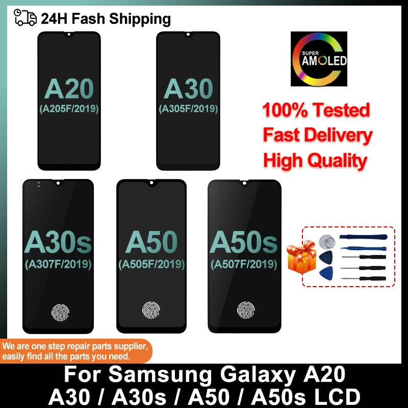 Super AMOLED For Samsung Galaxy A50 Display A30 A305 LCD A30S A20 Touch Screen Digitizer Replacement Parts A50S LCD SM-A505F/DS