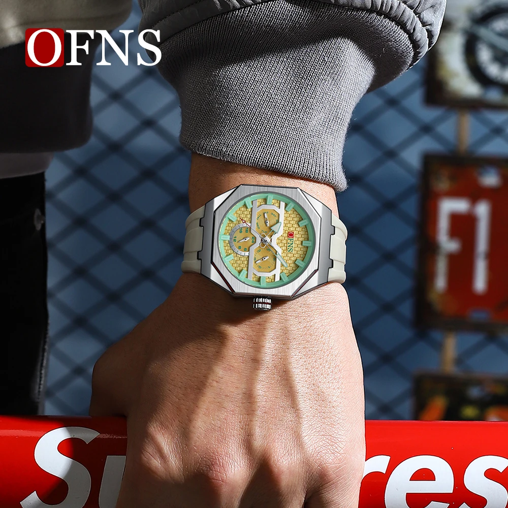 OFNS nuevo 8023 reloj de cuarzo para estudiantes de moda Simple tres ojos seis agujas impermeable reloj de cuarzo de lujo para hombres 2025