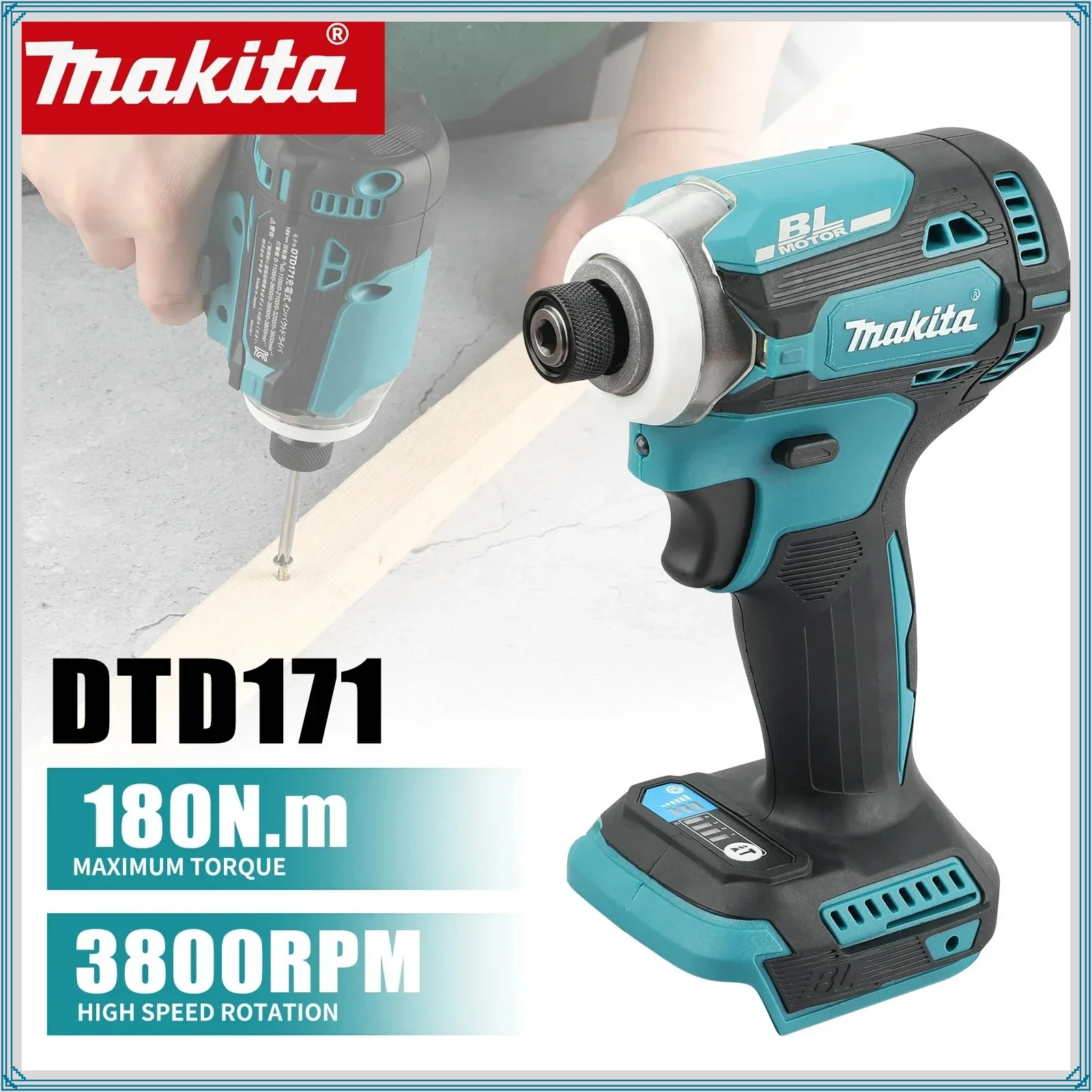 

Бесщеточный литиевый шуруповерт MAKITA DTD171 с высоким крутящим моментом, ударный гайковерт, перезаряжаемый, 18В, высокая мощность