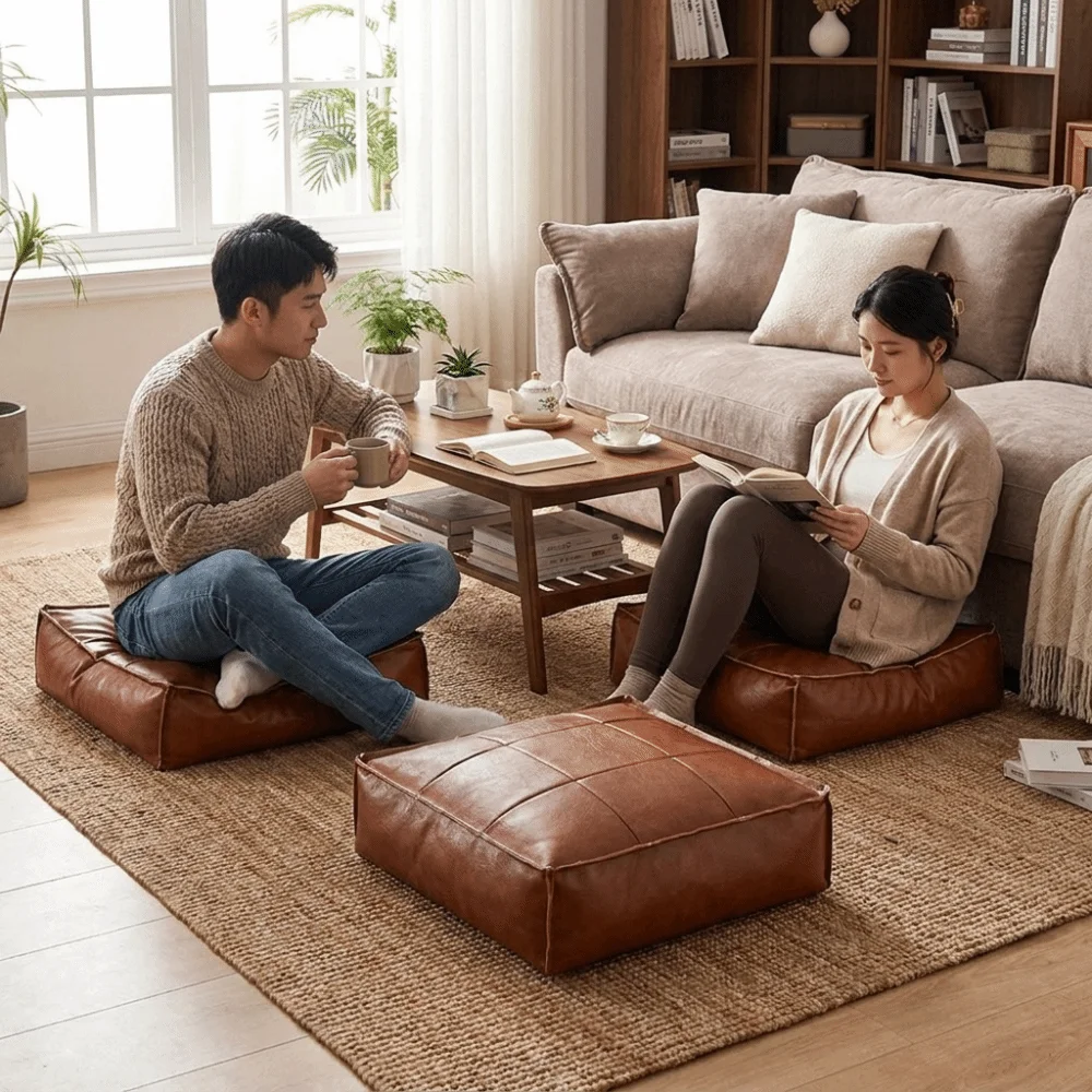 Multi-functional PU Leather Tatami Sitting Mat Waterproof Square Storage Leg Bench Soft Thickened Sofa Stool Cover Under Desk