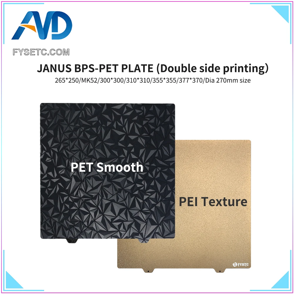 FYSETC JANUS BPS-PET Double Side Build Plate Smooth PET And Texture PEI High Quality 3D Printer Parts for Prusa MK3 Voron ender