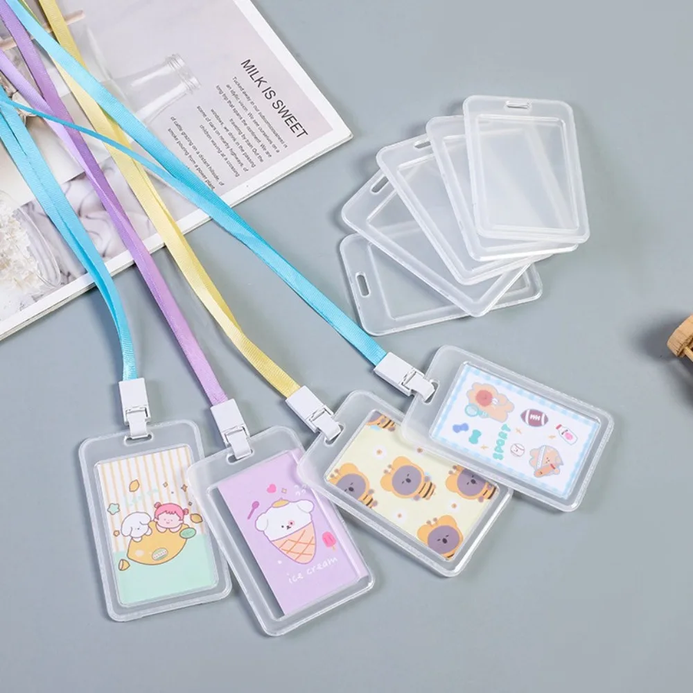 Durable Plastic Card Sleeves with Lanyard Transparent Card Holder ID Card Protective Film