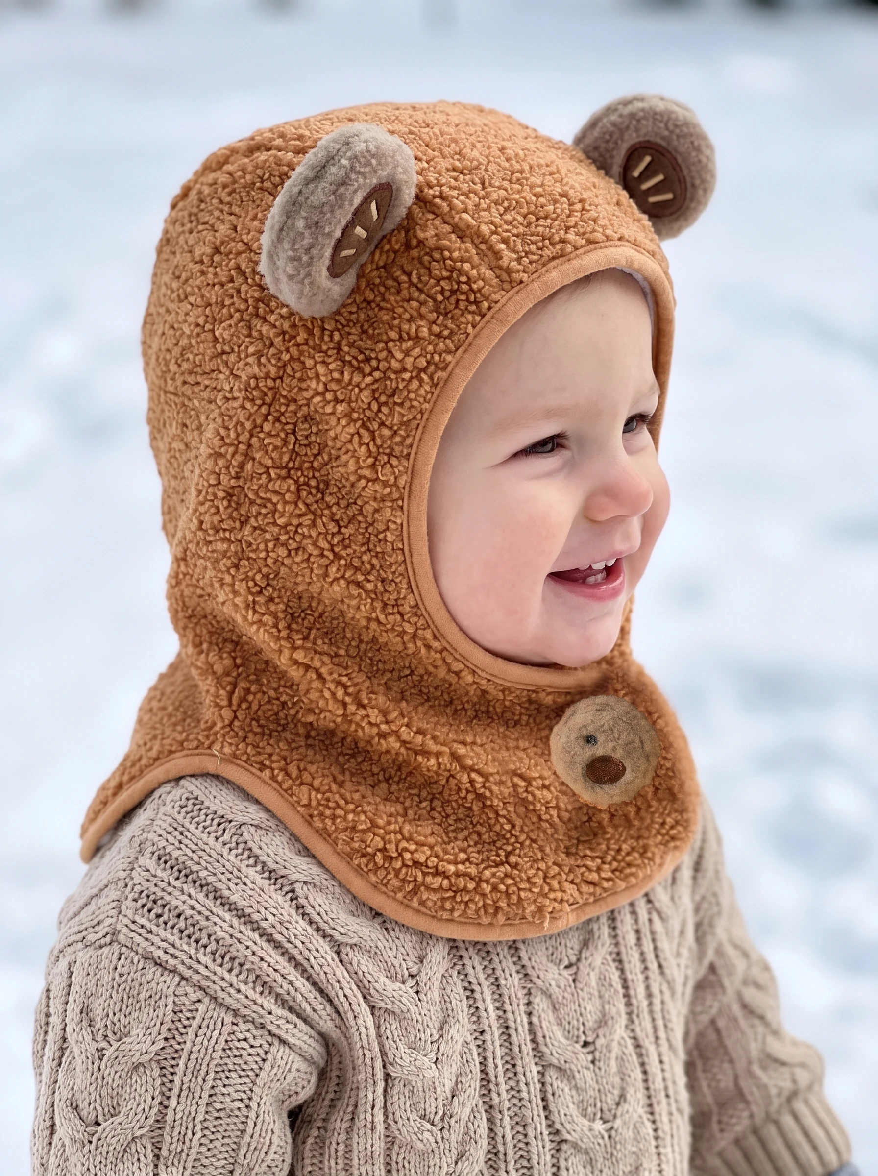 1pcs 1-3Y Cute Boys Kids Knit Balaclava, Cartoon Bear Ear Decor Soft Thin Integrated Cap