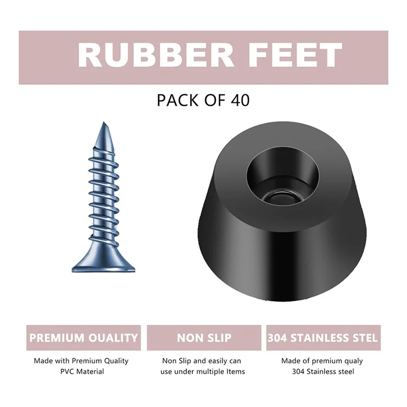 40 PCS Rubber Cutting Board Feet Set With 304 Stainless Steel Screw, 0.59 X 0.31Inch Cutting Board Feet Set Non For Furniture