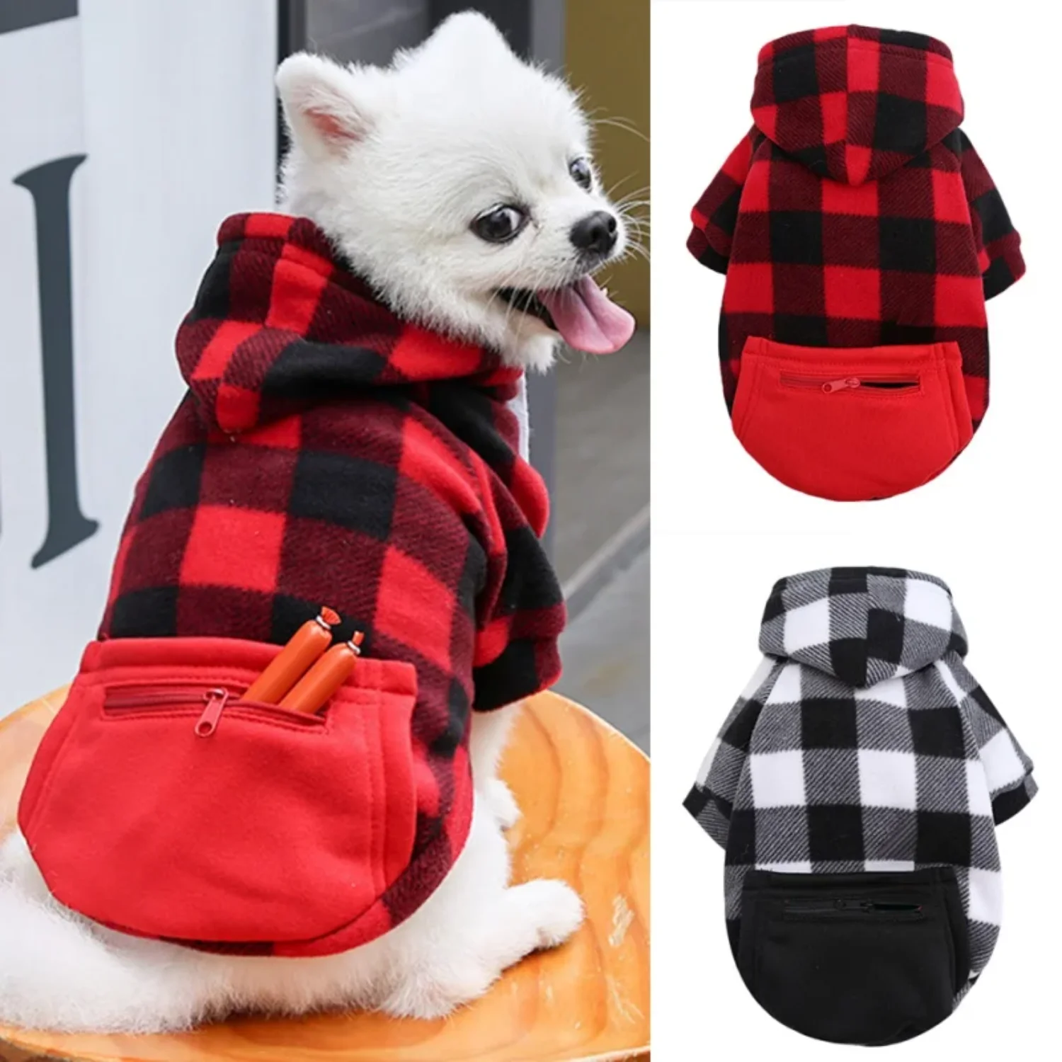 

5XL Dog Clothes Plaid Coat Pet Hoodie Pocket Sweater Small Large Dogs Clothes French Bulldog Pet Clothing Golden Retriever