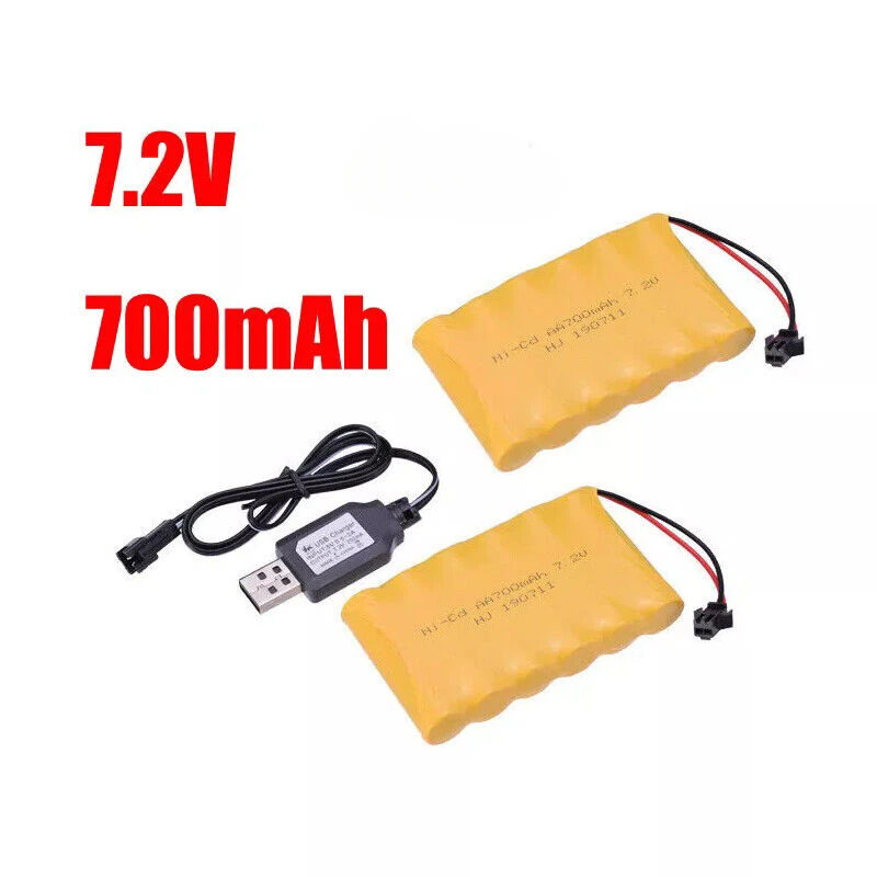 7.2V 700mAh AA NI-CD Battery Rechargeable Battery Pack with USB Charging Cable for Huina 1550 550 RC Excavator