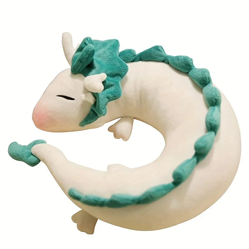 Cartoon Plush Doll Cute White Dragon Toy Super Soft  U Shape Pillow Baby Neck Brace Spine Travel Nap Pillow Girls Gifts