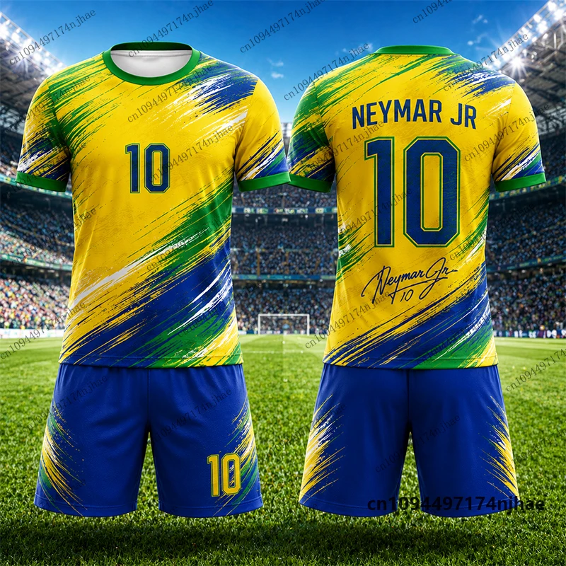 2 Piece Outfits Children Tracksuit Neymar #10 Print T-shirt+Shorts Set Sports Football Jersey Suit Casual Kids/Adult Clothes