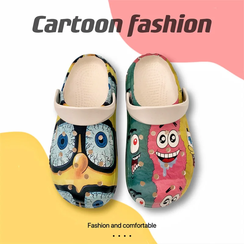 

2024 Summer New Cartoon Trend Slippers Couple Sandals Men and Women Non-Slip Soft Sole Ventilate Fallow Beach Slippers