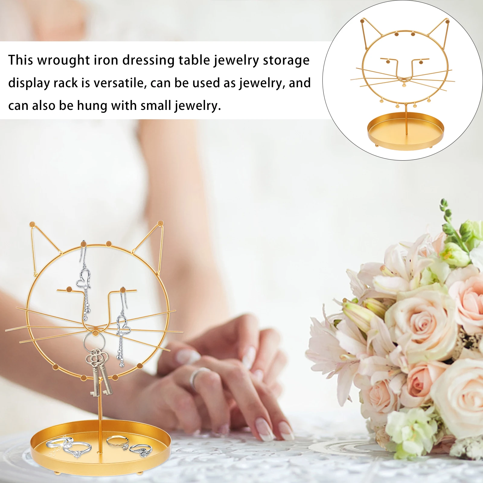

Cat Shape Rack Earring Cat Shape Display Rack Necklace Storage Display Shelf Iron Material Desktop Tray ganizer Ladies Decor