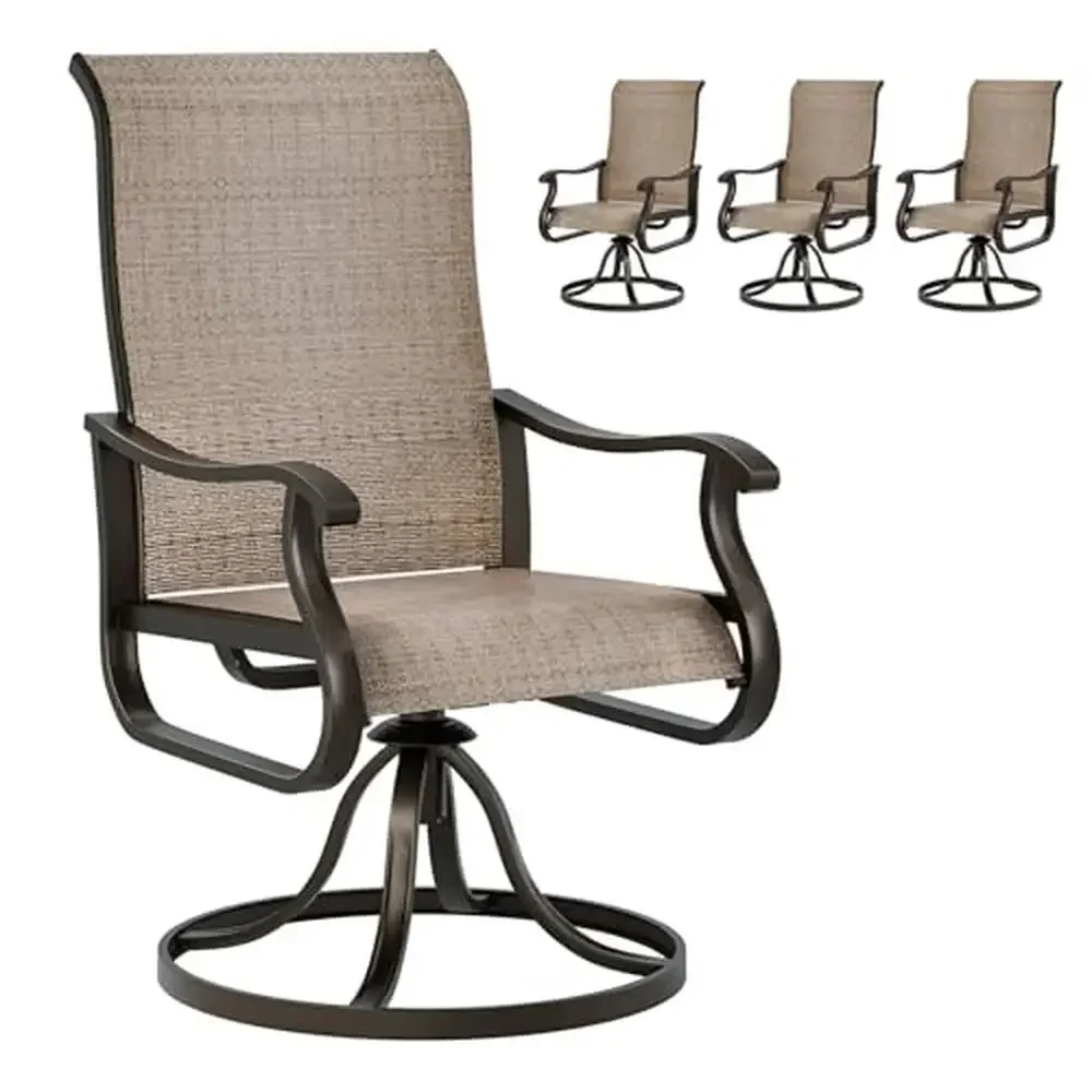 Set of 4 Outdoor Swivel Dining Chairs High Back Metal Rocking Patio Chairs