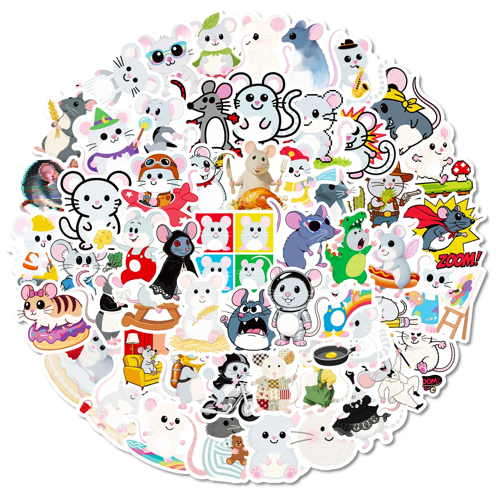 56 pièces Kawaii petite souris autocollants dessin animé Animal Graffiti décorer bricolage ordinateur portable téléphone Skateboard guitare jouets réfrigérateur décalcomanies
