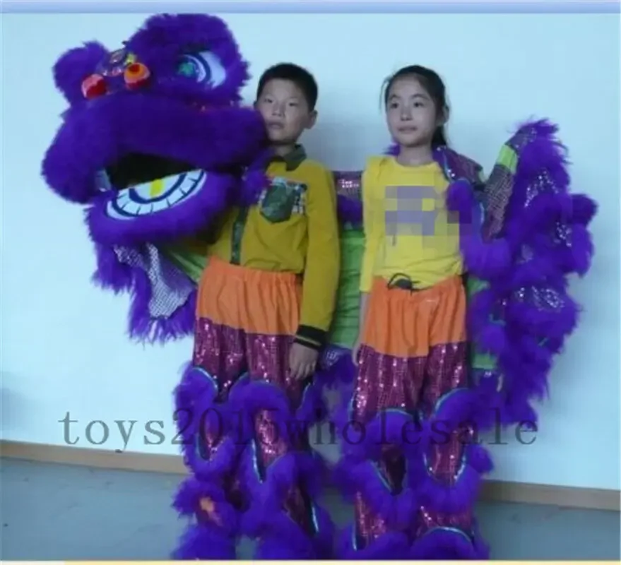 Festival Birthday Party Pur Lion Dance Southern Lions Mascot Costume For Two Kids Pure Wool Cosplay Handmade Chinatown Folk Art