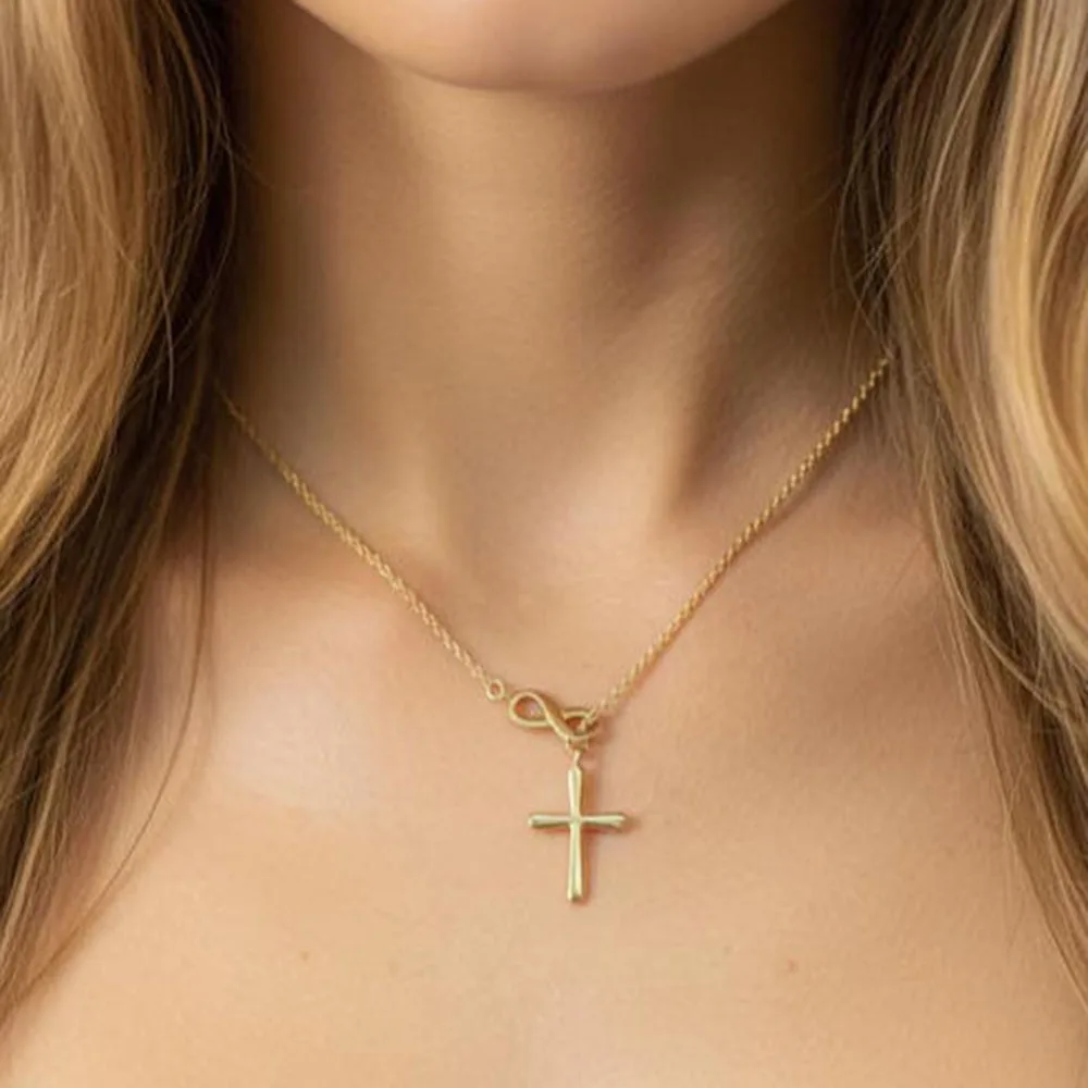 

Infinite Cross Pendant Necklace, 14K Pure Gold Lasso Necklace, Infinite Lucky Necklace, Women's Religious Necklace