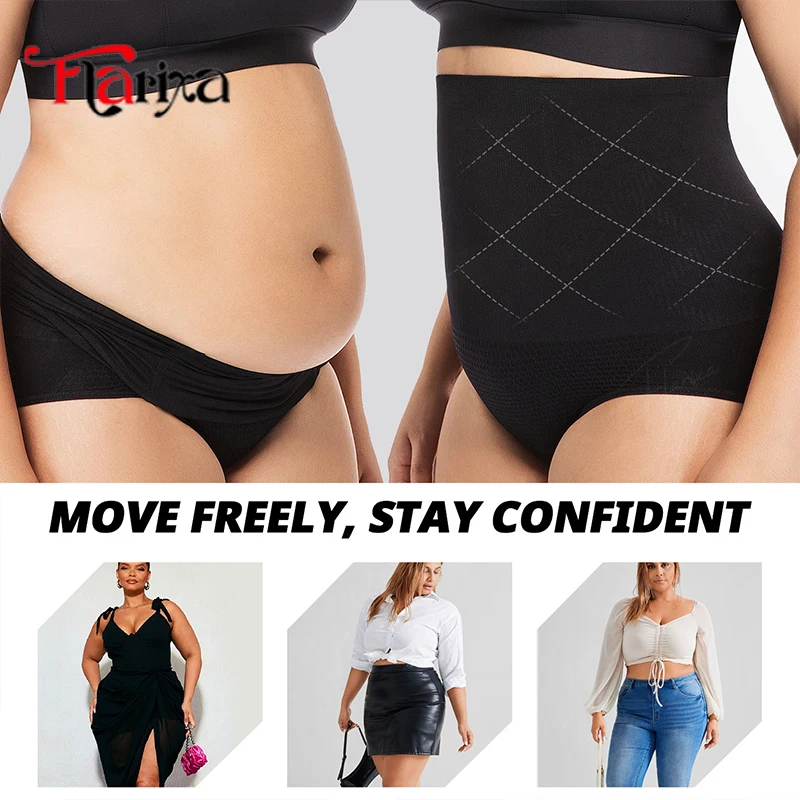 กางเกงในกระชับสัดส่วนไร้รอยต่อ Flarixa Plus Size ช่วยเก็บหน้าท้อง เอวสูง กระชับสัดส่วน ยกกระชับสะโพก สีดำ