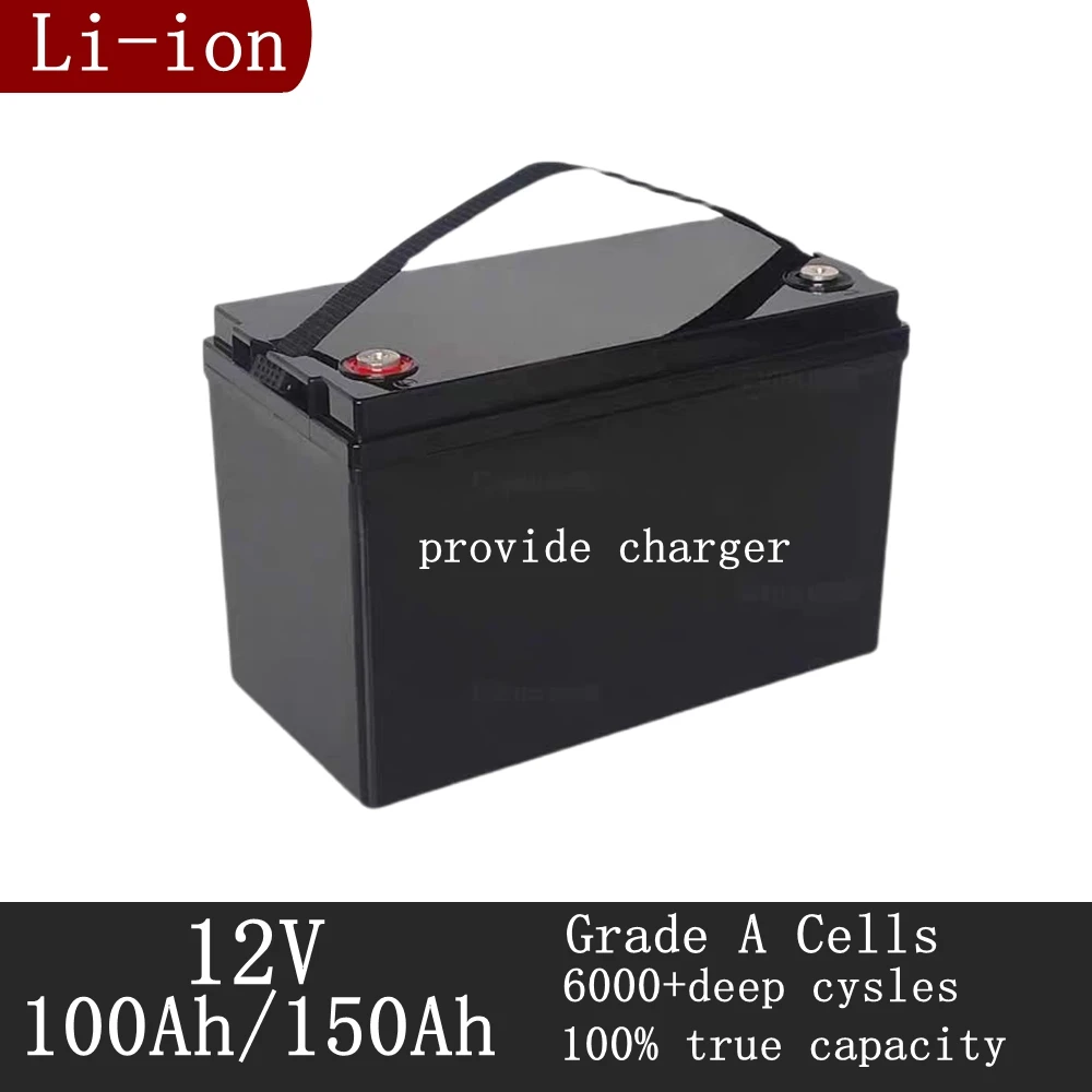

12V 100Ah 150Ah12V li ion for Inverter solar energy Trailer waterproof lithium ion Rechargeable bateria + 10A Charger