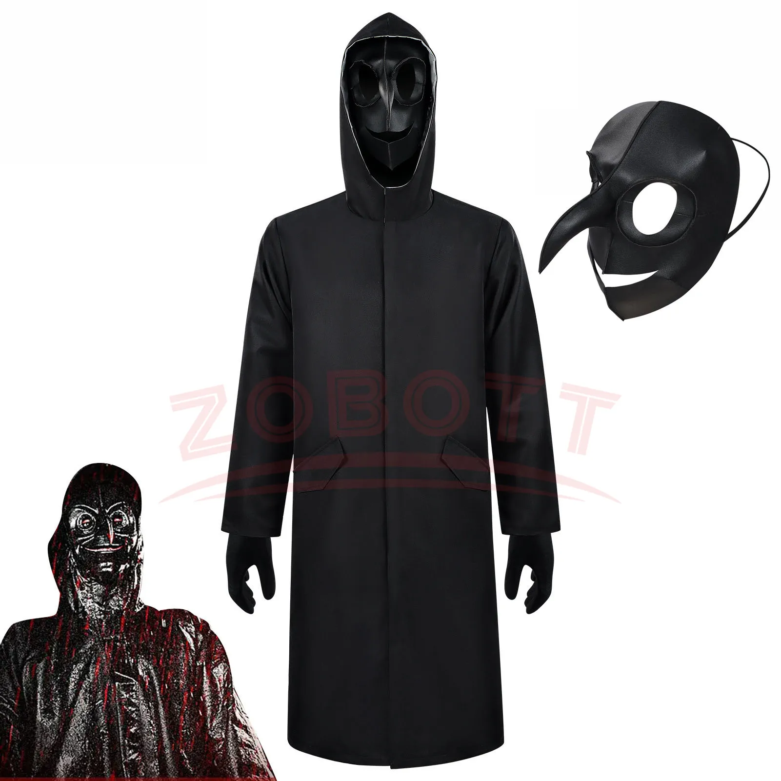 

Anime Game Black Hat Cosplay Coat Mystery Character Dark Crow Mask Stage Performance Halloween Carnival Party Set