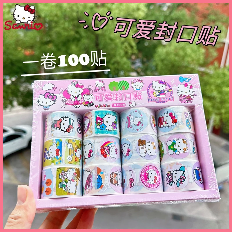 12roll/box Sanrio Cartoon Seal Sticker Boxed High Profile Level Roll Sticker Hand Ledger Decorative Tape Student Stationery Gift