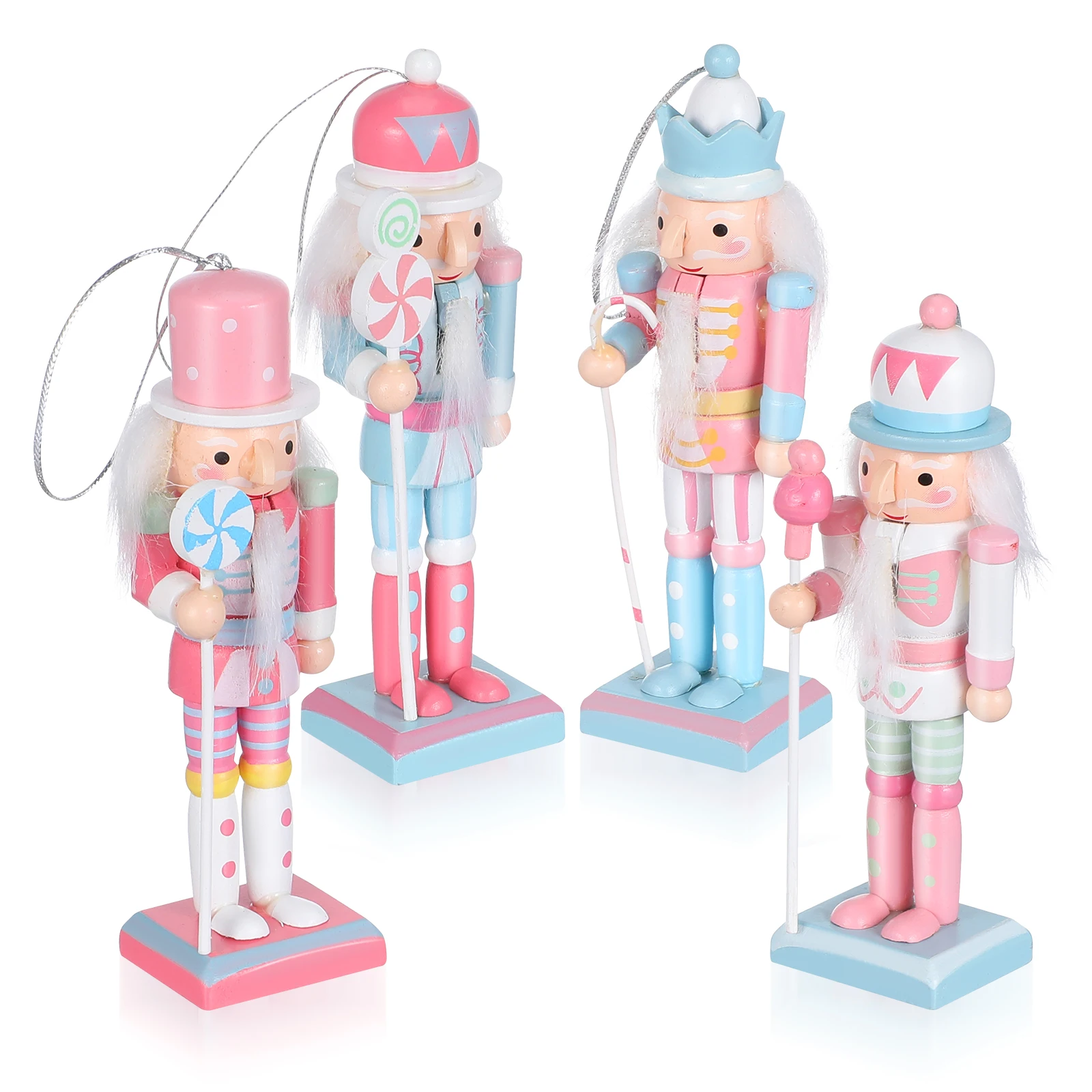 

4pcs Wooden Nutcracker Handcrafted Christmas Soldier Ornament Tabletop Shelf Decor Festival Xmas Tree Decoration