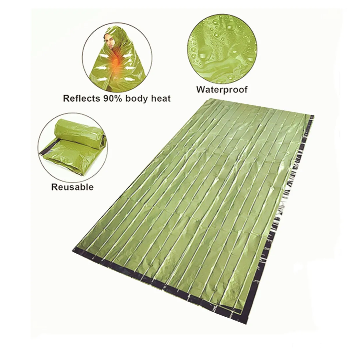 Emergency survival Sleeping bag Warm Bivy - Used as emergency Bivy bag, survival sleeping bag, Mylar emergency blanket