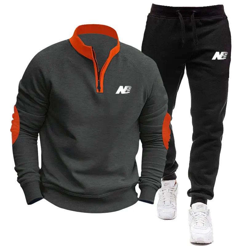 

Fall/winter New Men's Tracksuit Outdoor Sports Running Casual Men's Clothing Fleece Lining Stand Collar Hoodie + Sweatpants Sets